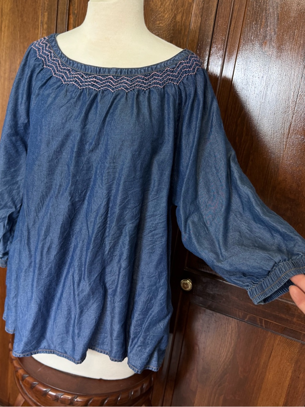 Boho Chic | Cottagecore | Coastal Grandma Chambray Peasant Lyocell Blouse Large